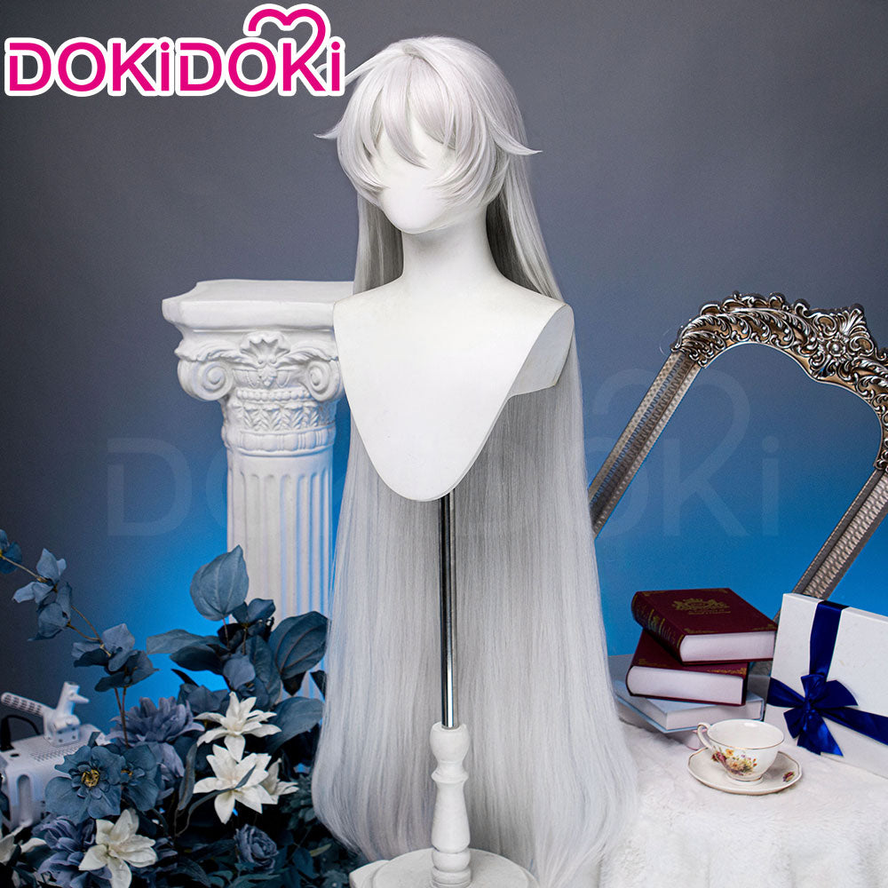 【Ready For Ship】DokiDoki Game Genshin Impact Cosplay Asmoday Wig Long Straight Silver Hair Ruler of Space Song of the Welkin Moon
