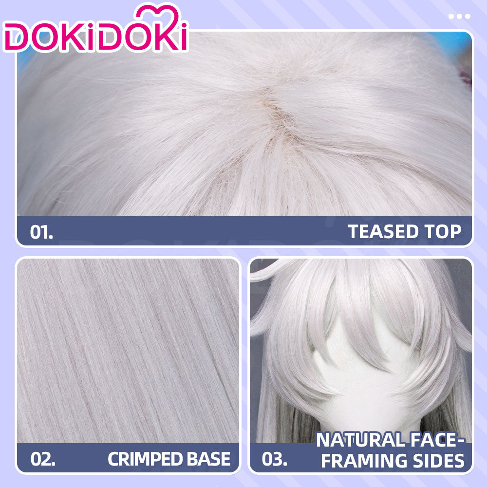 【Ready For Ship】DokiDoki Game Genshin Impact Cosplay Asmoday Wig Long Straight Silver Hair Ruler of Space Song of the Welkin Moon