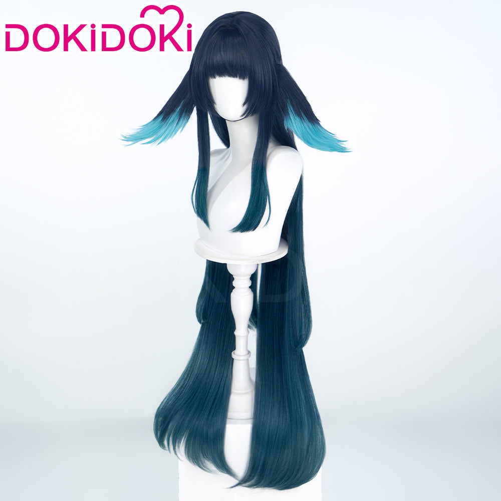 DokiDoki Game Genshin Impact Cosplay Celaeno Wig Long Straight Dark Green Blue Gradient Hair