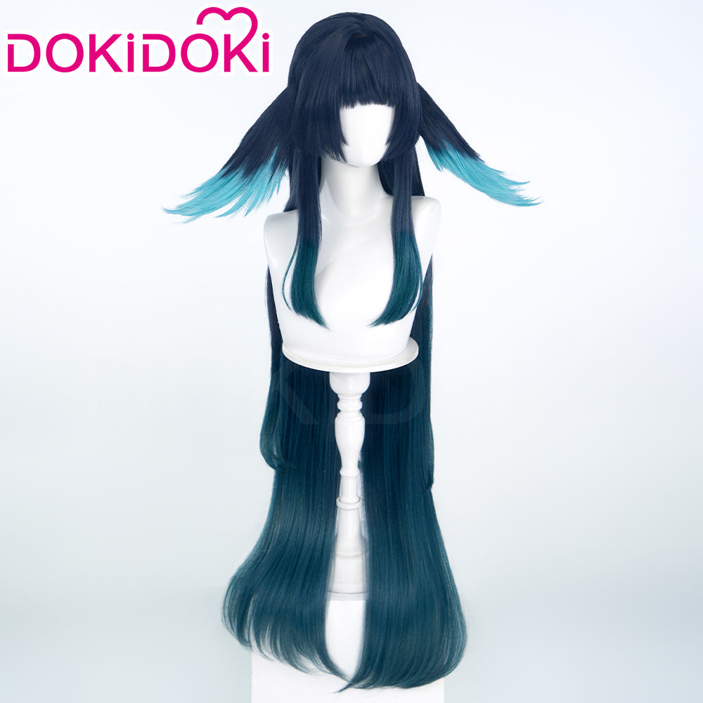 DokiDoki Game Genshin Impact Cosplay Celaeno Wig Long Straight Dark Green Blue Gradient Hair