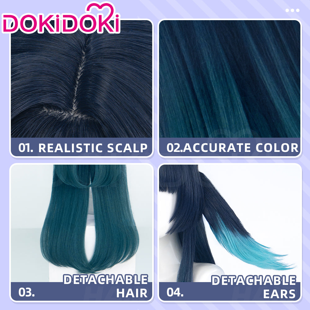 DokiDoki Game Genshin Impact Cosplay Celaeno Wig Long Straight Dark Green Blue Gradient Hair