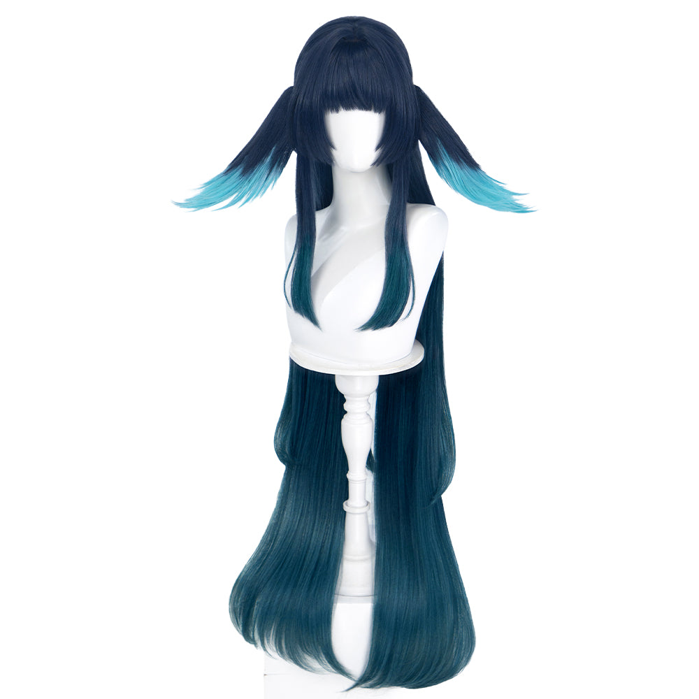 DokiDoki Game Genshin Impact Cosplay Celaeno Wig Long Straight Dark Green Blue Gradient Hair
