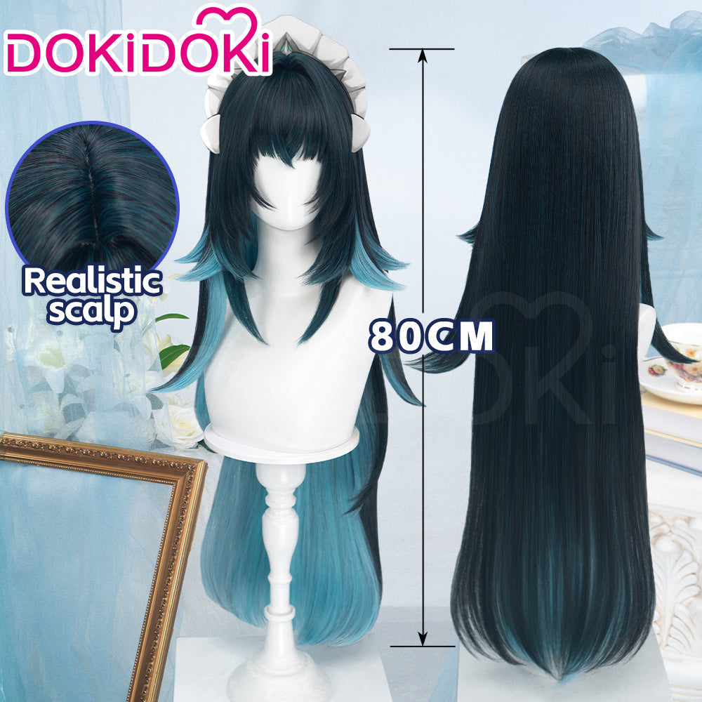 DokiDoki Game Genshin Impact Cosplay Danica Wig Long Straight Green Gradient Hair Snezhnaya Sudden Snow