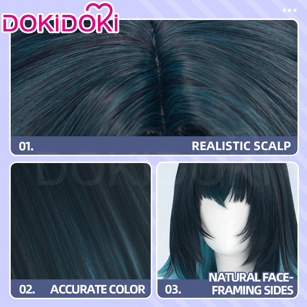 DokiDoki Game Genshin Impact Cosplay Danica Wig Long Straight Green Gradient Hair Snezhnaya Sudden Snow