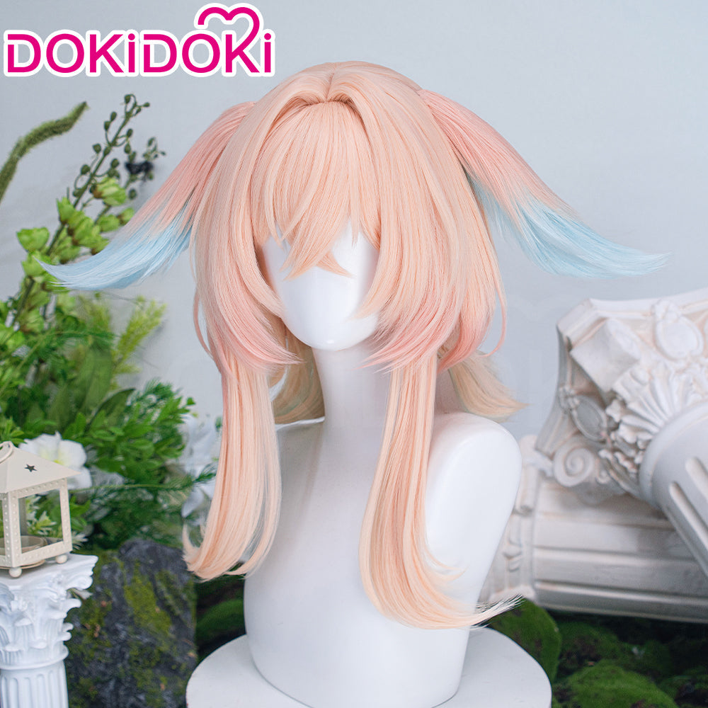 【Ready For Ship】DokiDoki Game Genshin Impact Cosplay Linnea Wig Long Curly Pink Blue Gradient Hair Augur of Wonders