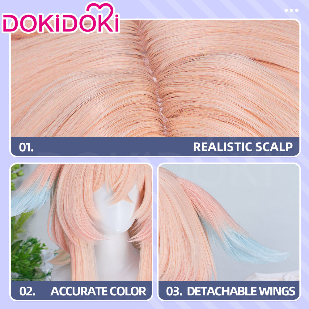 【Ready For Ship】DokiDoki Game Genshin Impact Cosplay Linnea Wig Long Curly Pink Blue Gradient Hair Augur of Wonders