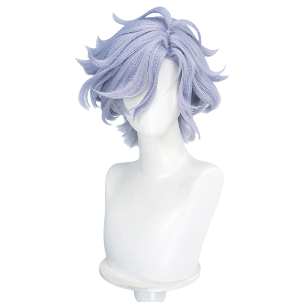 【Dark Ver Ready For Ship】DokiDoki Game Genshin Impact Cosplay Mitya Wig Short Curly Light Purple Gray Hair Snezhnaya Sudden Snow
