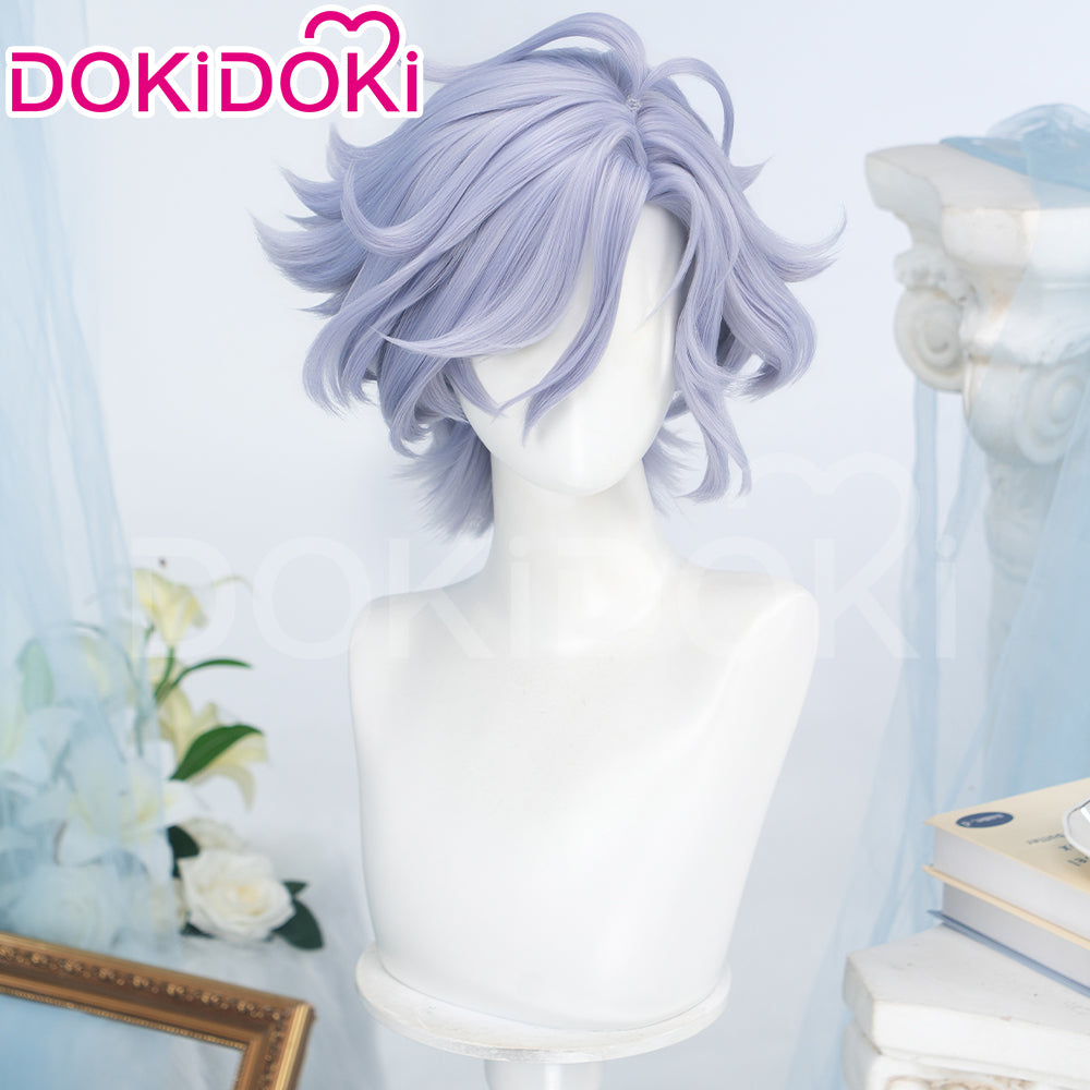 【Dark Ver Ready For Ship】DokiDoki Game Genshin Impact Cosplay Mitya Wig Short Curly Light Purple Gray Hair Snezhnaya Sudden Snow