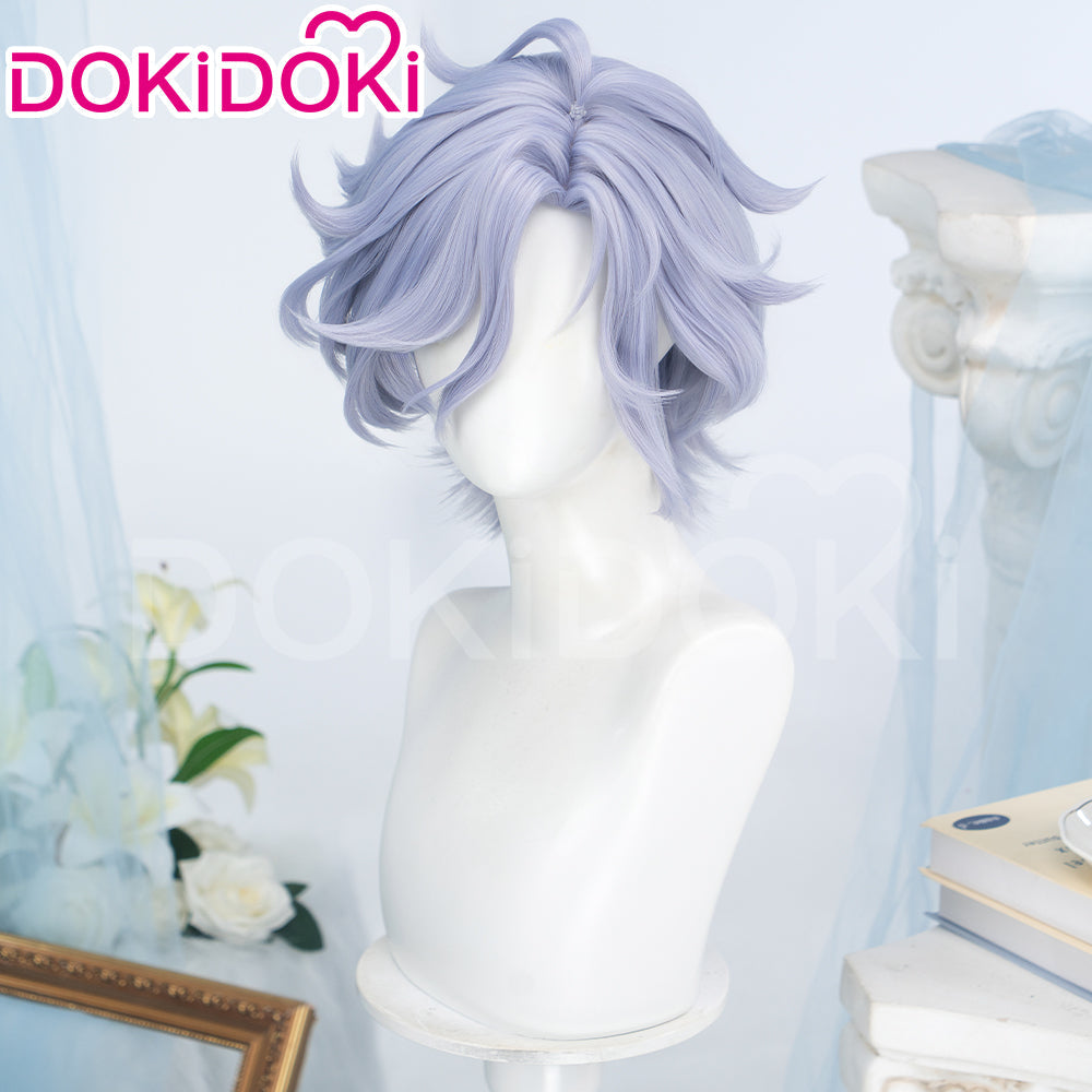 【Dark Ver Ready For Ship】DokiDoki Game Genshin Impact Cosplay Mitya Wig Short Curly Light Purple Gray Hair Snezhnaya Sudden Snow