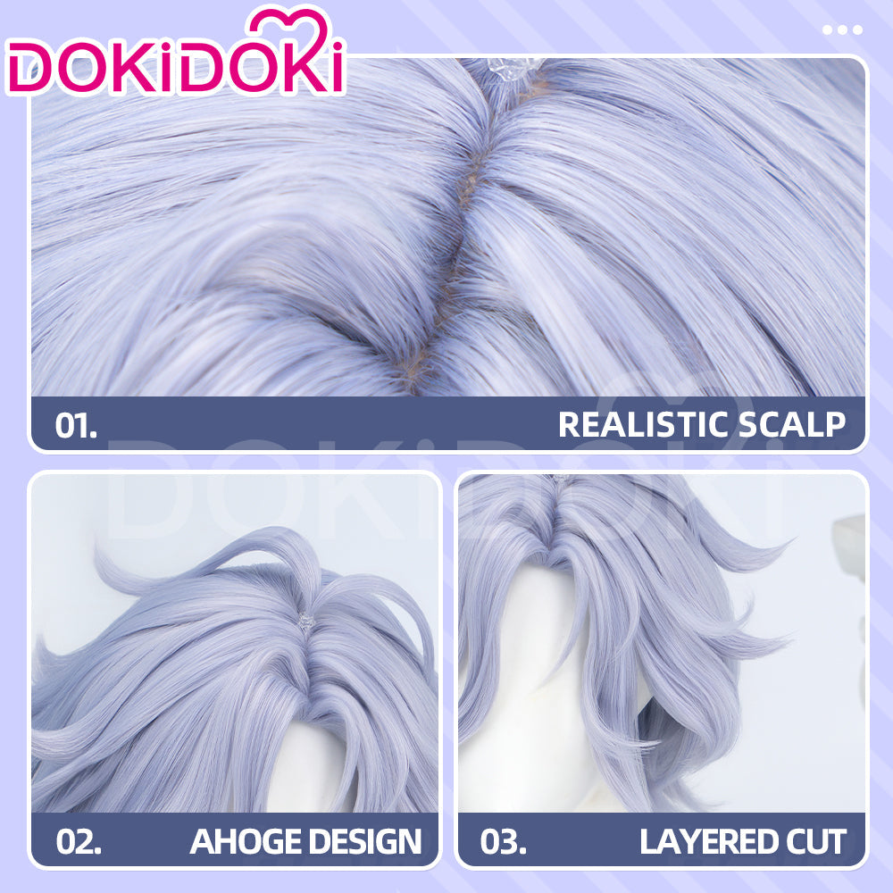 【Dark Ver Ready For Ship】DokiDoki Game Genshin Impact Cosplay Mitya Wig Short Curly Light Purple Gray Hair Snezhnaya Sudden Snow