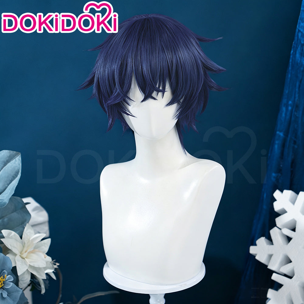 DokiDoki Game Genshin Impact Cosplay Valeriy Wig Short Dark Blue Hair Snezhnaya Sudden Snow