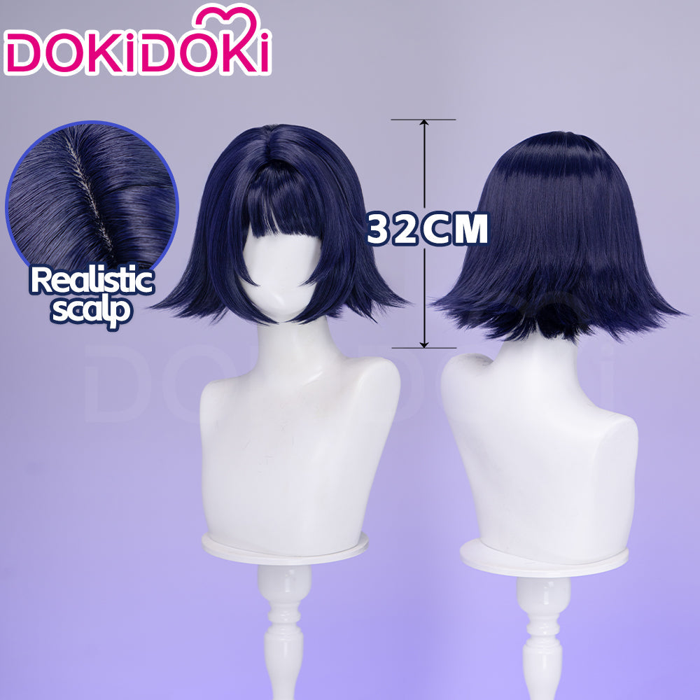 【Ready For Ship】DokiDoki Game Genshin Impact Miliastra Wonderland Cosplay Manekina Wig Short Straight Navy Blue Hair Wonderland Manekin