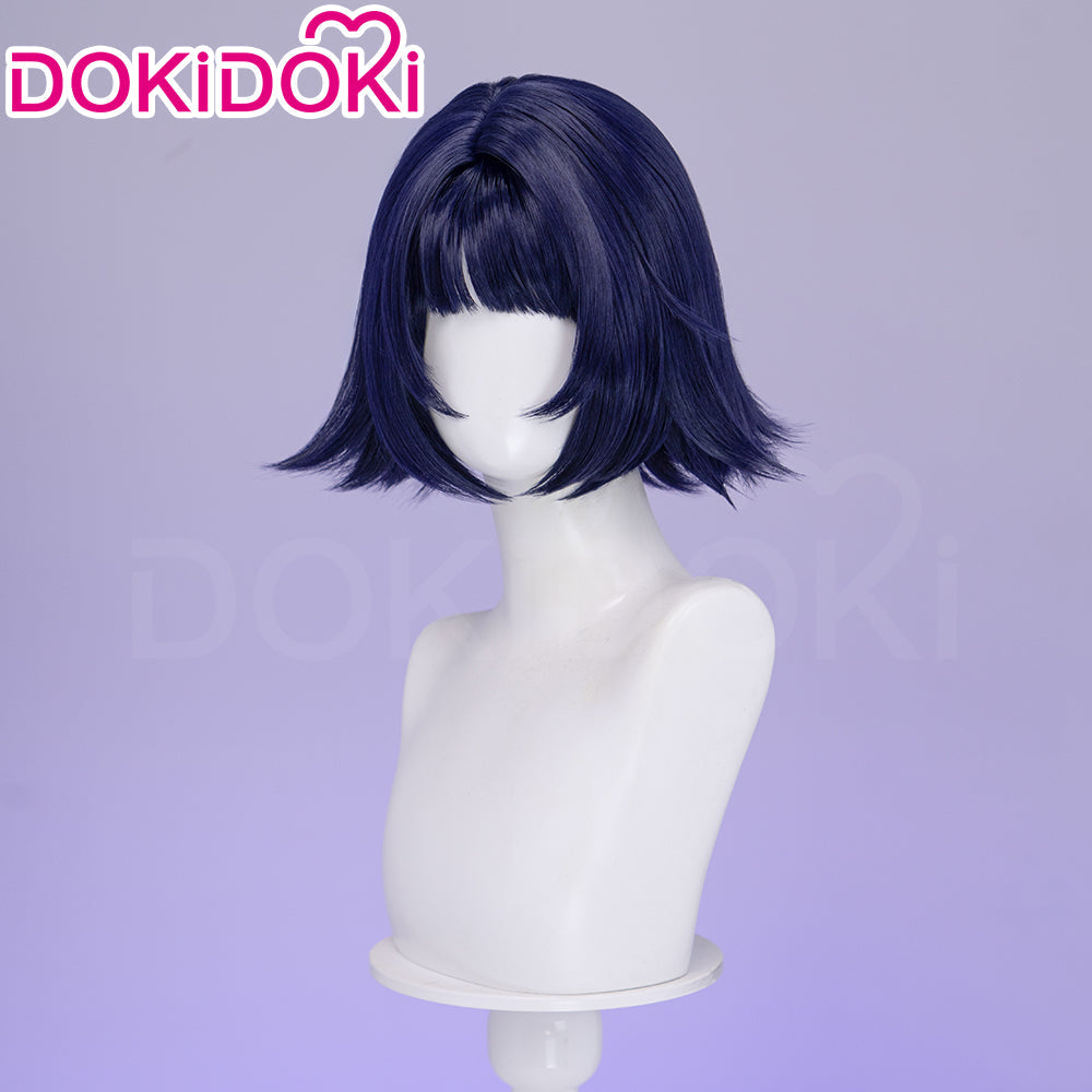 【Ready For Ship】DokiDoki Game Genshin Impact Miliastra Wonderland Cosplay Manekina Wig Short Straight Navy Blue Hair Wonderland Manekin