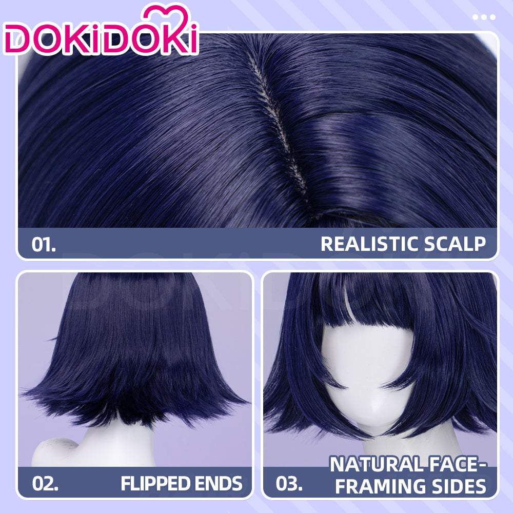 【Ready For Ship】DokiDoki Game Genshin Impact Miliastra Wonderland Cosplay Manekina Wig Short Straight Navy Blue Hair Wonderland Manekin