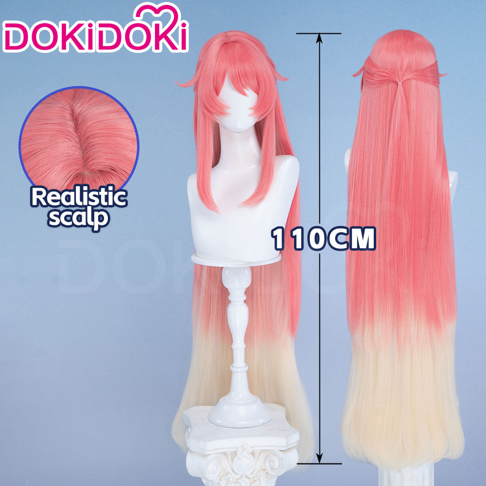 DokiDoki Game Genshin Impact Sonnet Wig Long Straight Pink Blonde Gradient Hair