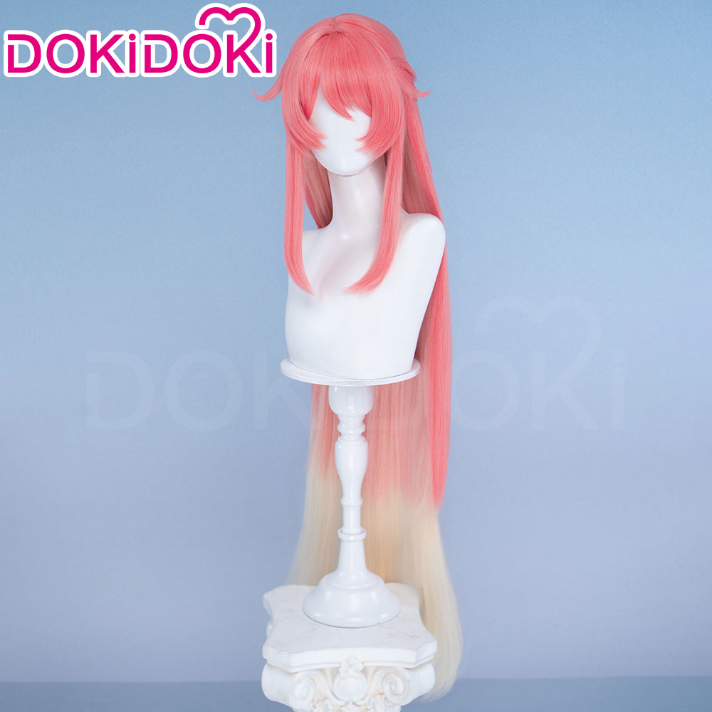 DokiDoki Game Genshin Impact Sonnet Wig Long Straight Pink Blonde Gradient Hair