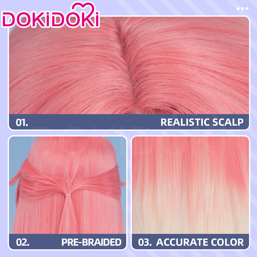 DokiDoki Game Genshin Impact Sonnet Wig Long Straight Pink Blonde Gradient Hair