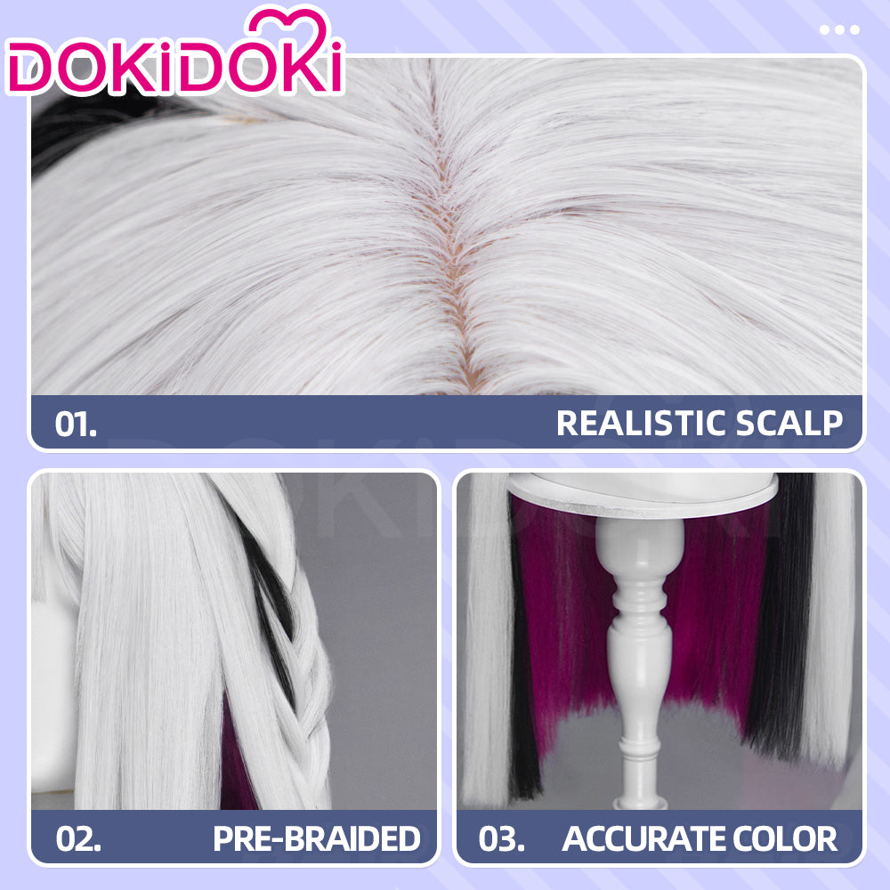DokiDoki Game Honkai: Star Rail Cosplay Nihilux Wig Long Straight White Black Purple Hair Braids Planarcadia