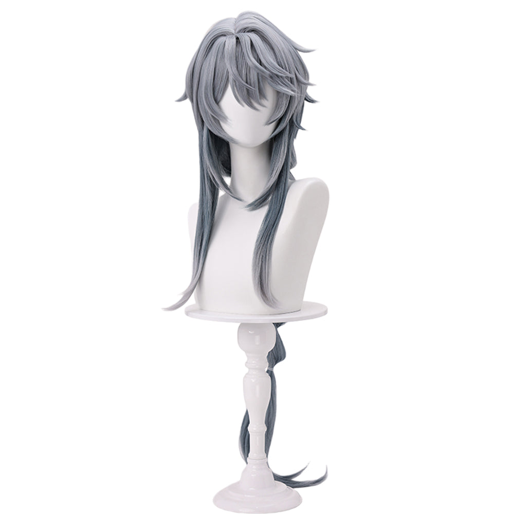 DokiDoki Game Honkai: Star Rail Cosplay Sunday Wig Long Straight Grey Hair Braided Ponytail The Glorious Mysteries Doujin