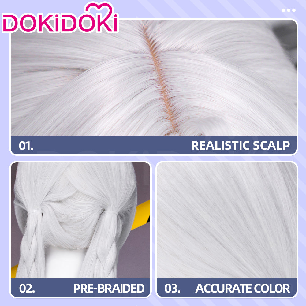 【Ready For Ship】DokiDoki Game Zenless Zone Zero Cosplay Velina Wig Long Straight Silver Hair Pre-Braided ZZZ