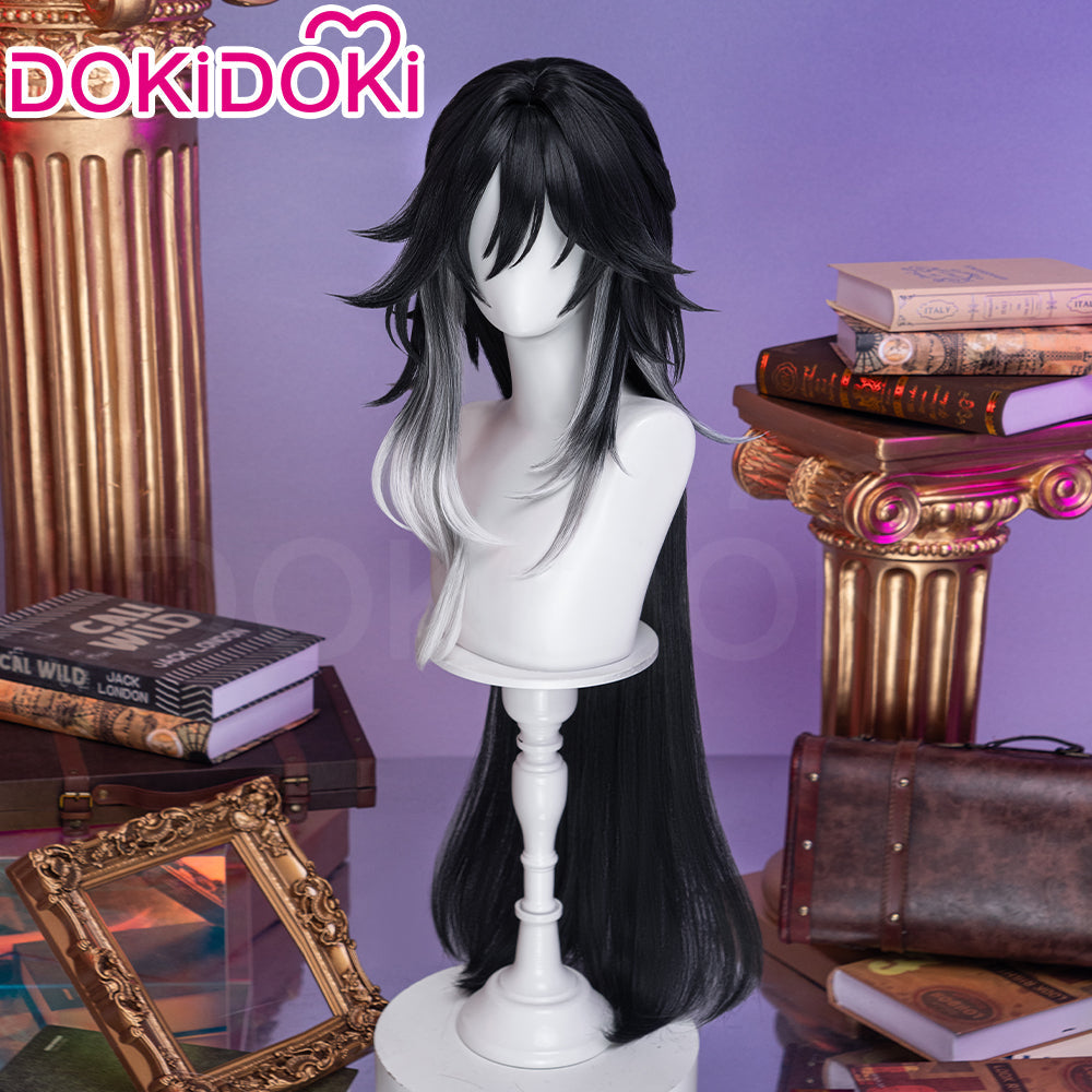 【Ready For Ship】DokiDoki Honkai: Star Rail Cosplay Ashveil Wig Long Straight Dark Grey Silver Gradient Red Highlight Hair Planarcadia