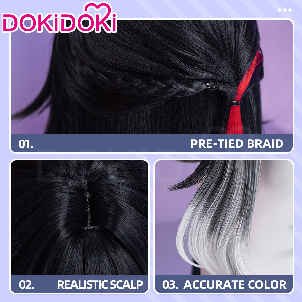 【Ready For Ship】DokiDoki Honkai: Star Rail Cosplay Ashveil Wig Long Straight Dark Grey Silver Gradient Red Highlight Hair Planarcadia