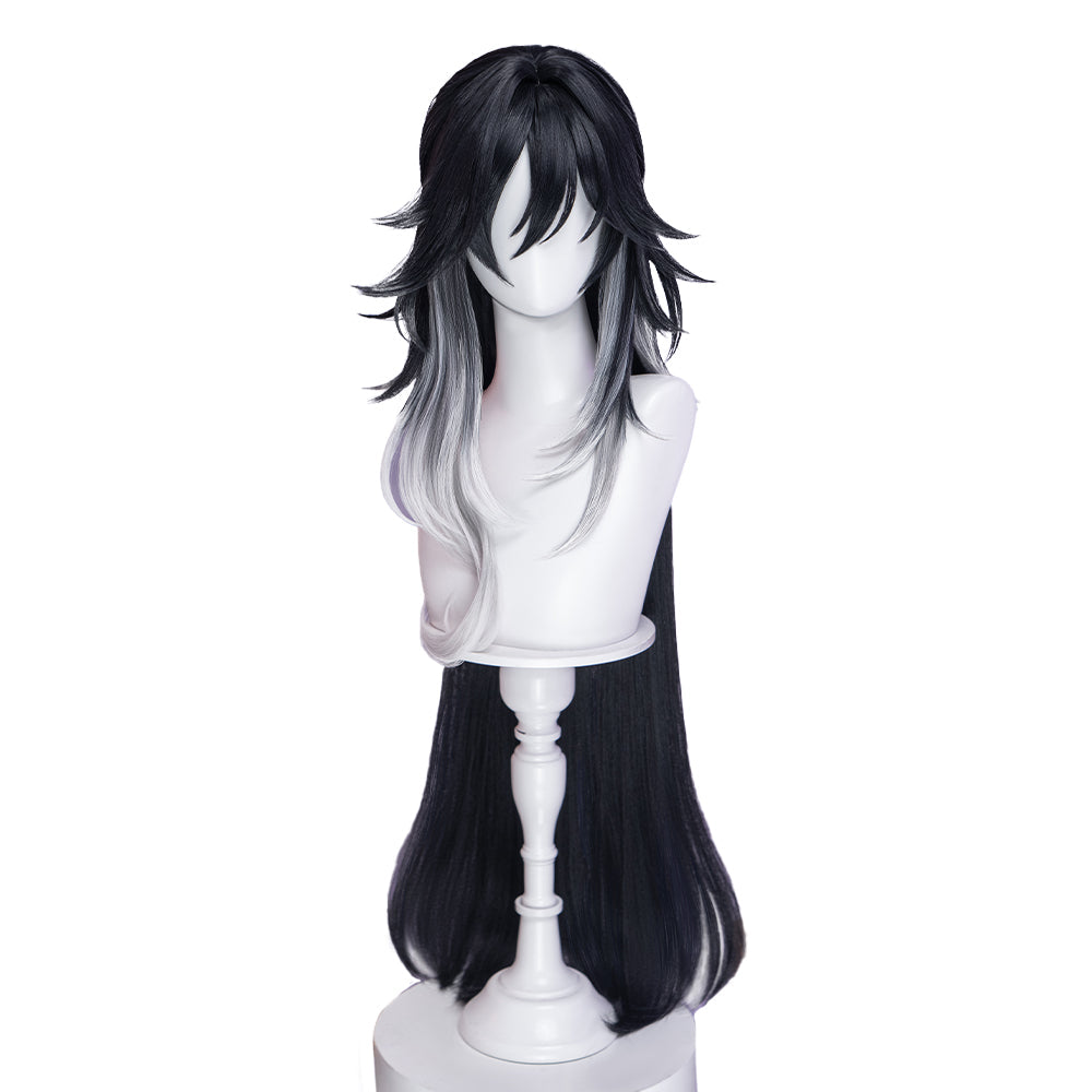 【Ready For Ship】DokiDoki Honkai: Star Rail Cosplay Ashveil Wig Long Straight Dark Grey Silver Gradient Red Highlight Hair Planarcadia