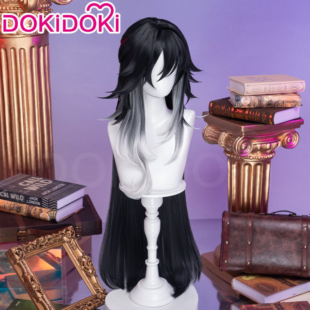 【Ready For Ship】DokiDoki Honkai: Star Rail Cosplay Ashveil Wig Long Straight Dark Grey Silver Gradient Red Highlight Hair Planarcadia