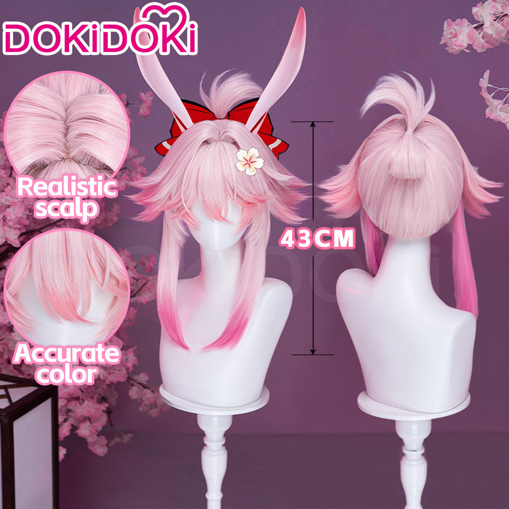 【Ready For Ship】DokiDoki Honkai: Star Rail Cosplay Evanescia Wig Long Pink Gradient Hair / Ear Accessory Planarcadia