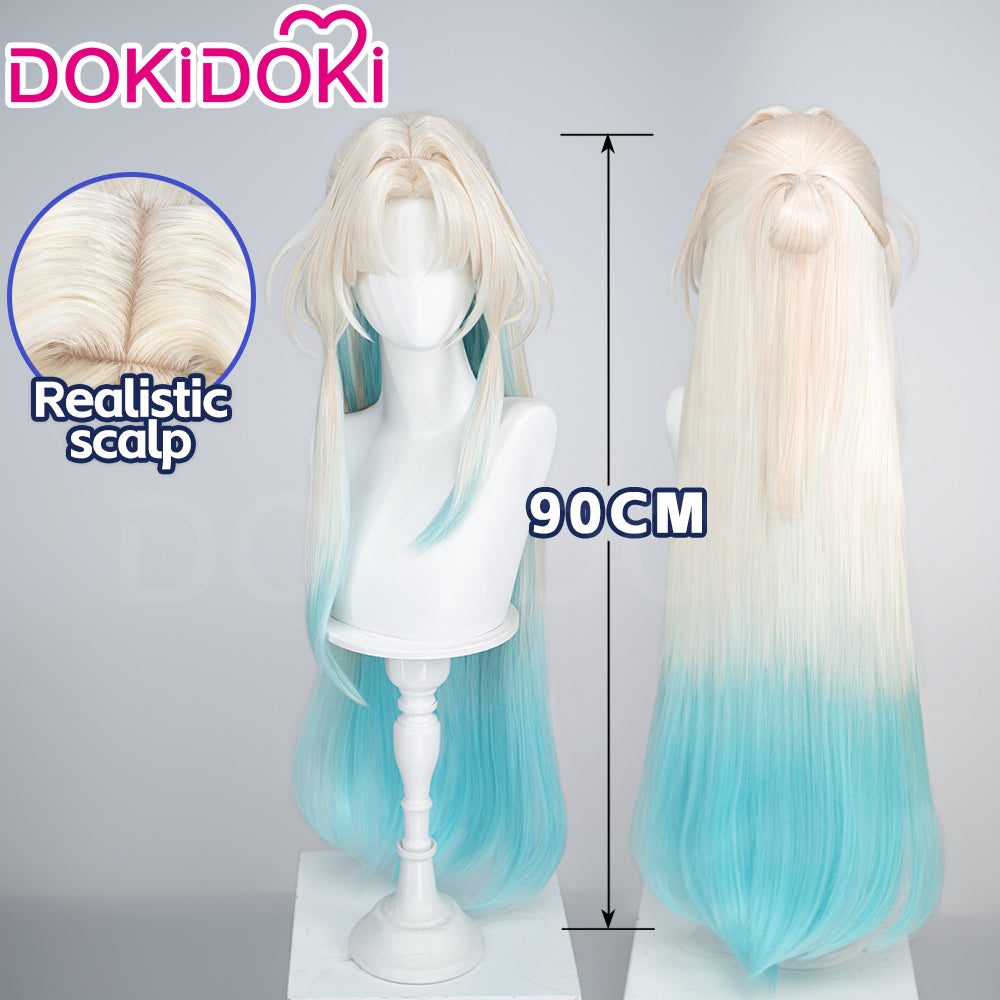【Ready For Ship】DokiDoki Honkai: Star Rail Cosplay Pearl Wig Long Straight Blonde Blue Gradient Hair Pre Braided Ten Stonehearts