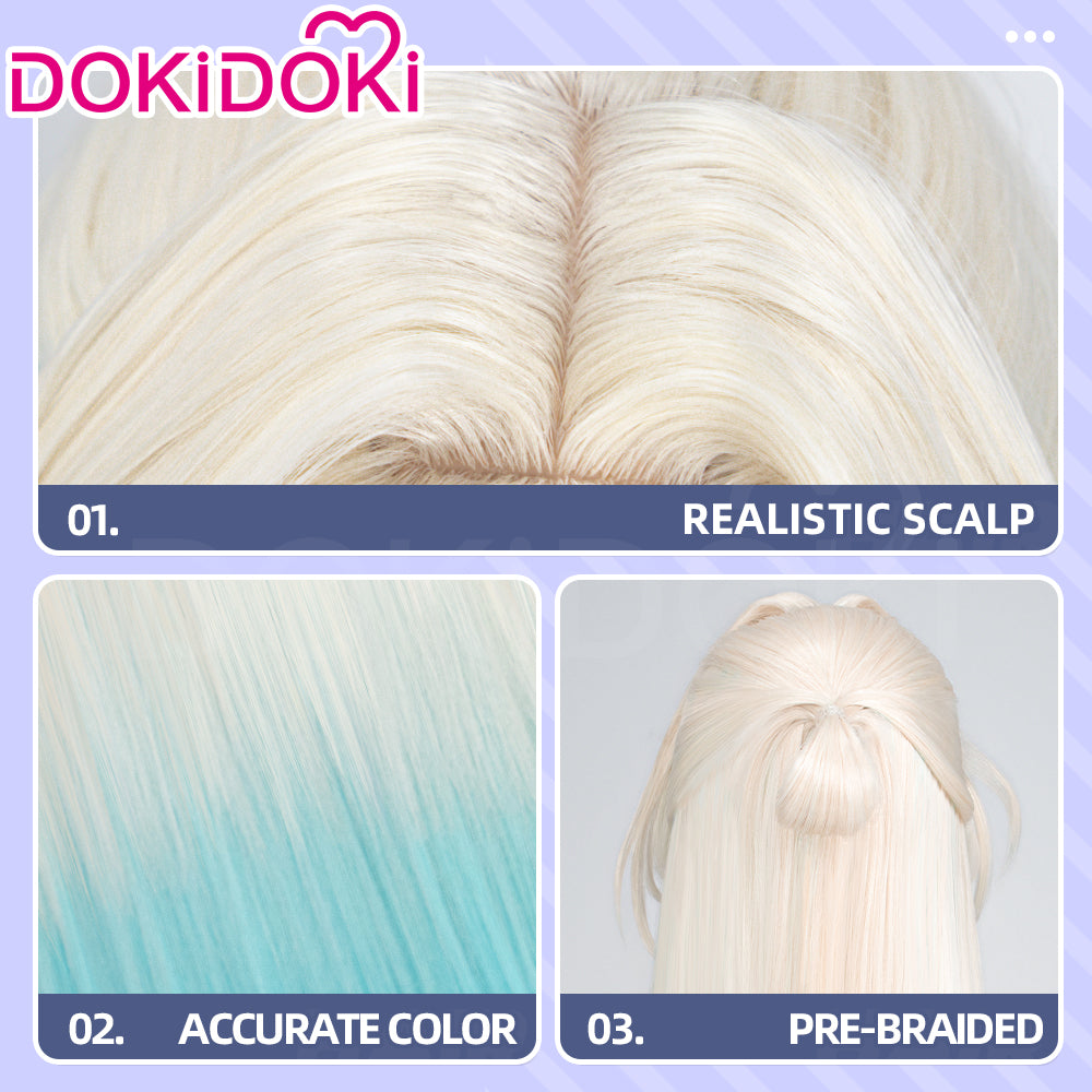 【Ready For Ship】DokiDoki Honkai: Star Rail Cosplay Pearl Wig Long Straight Blonde Blue Gradient Hair Pre Braided Ten Stonehearts