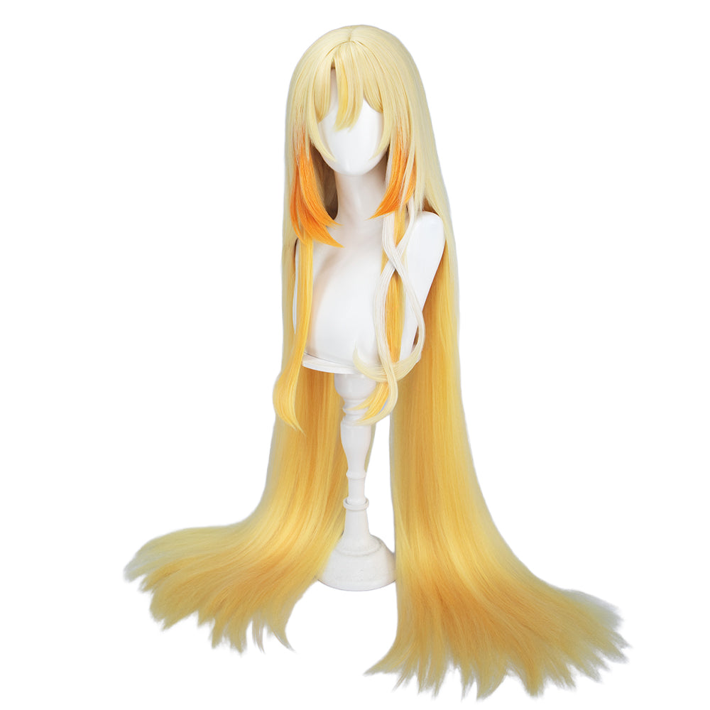 【Ready For Ship】【120CM】DokiDoki Game Genshin Impact Cosplay Rhinedottir Wig Gold “ R ” Long Straight Blond Hair Song of the Welkin Moon