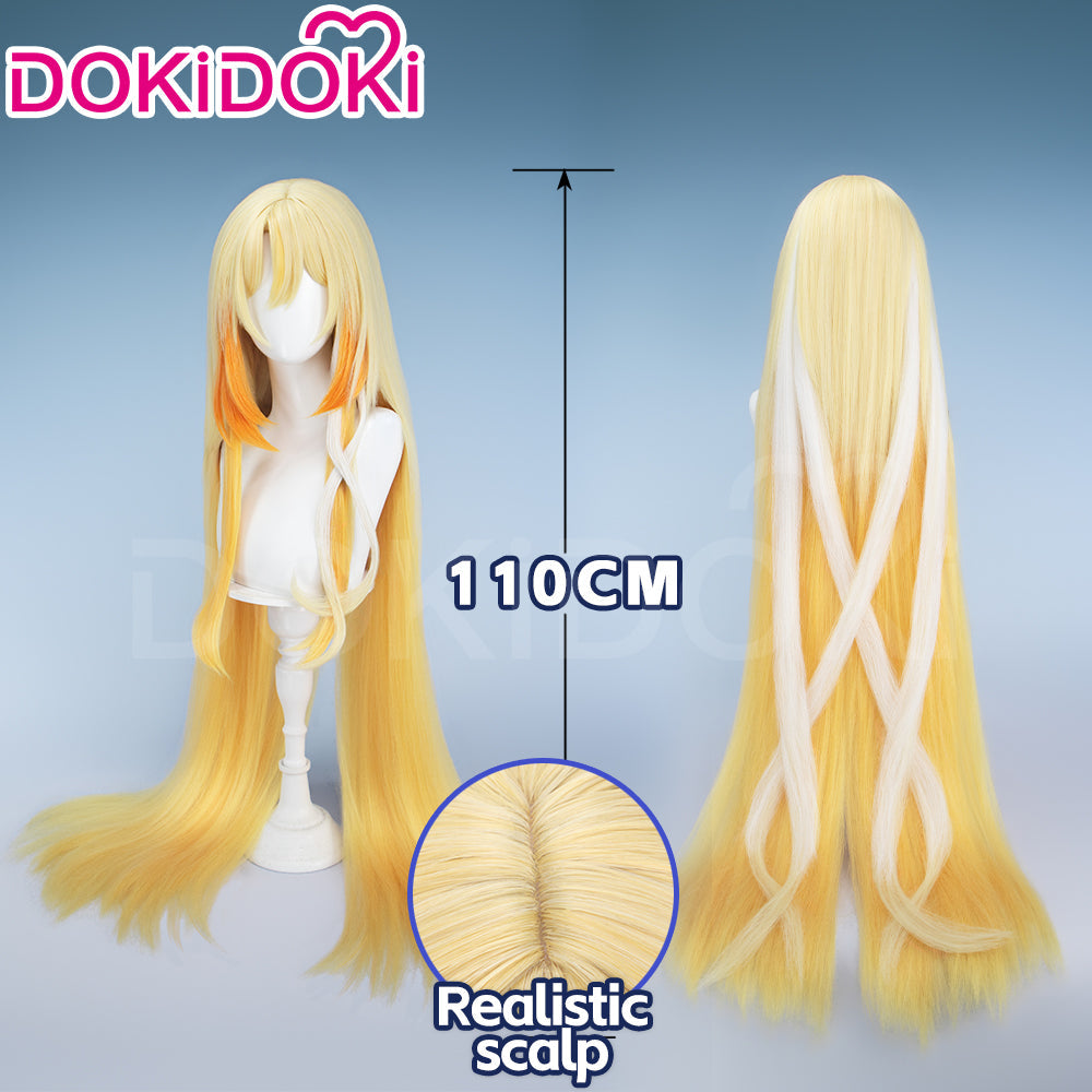 【Ready For Ship】【120CM】DokiDoki Game Genshin Impact Cosplay Rhinedottir Wig Gold “ R ” Long Straight Blond Hair Song of the Welkin Moon