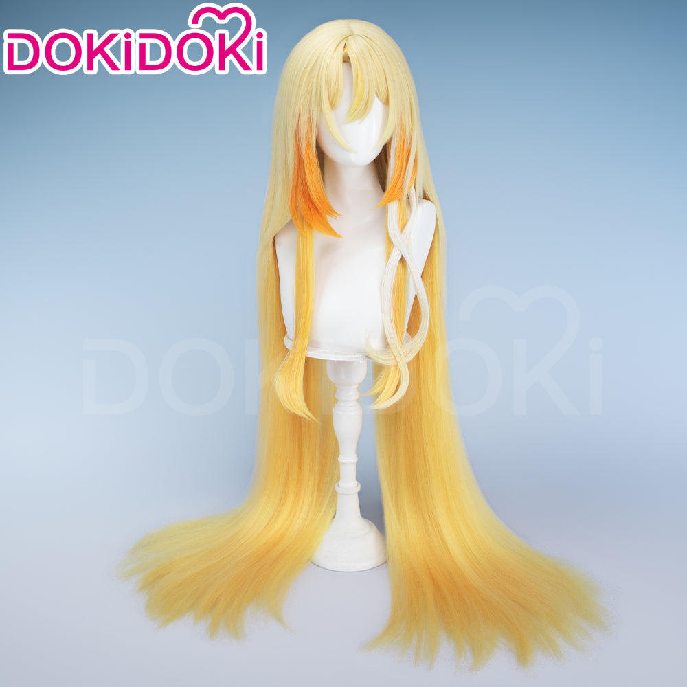 【Ready For Ship】【120CM】DokiDoki Game Genshin Impact Cosplay Rhinedottir Wig Gold “ R ” Long Straight Blond Hair Song of the Welkin Moon