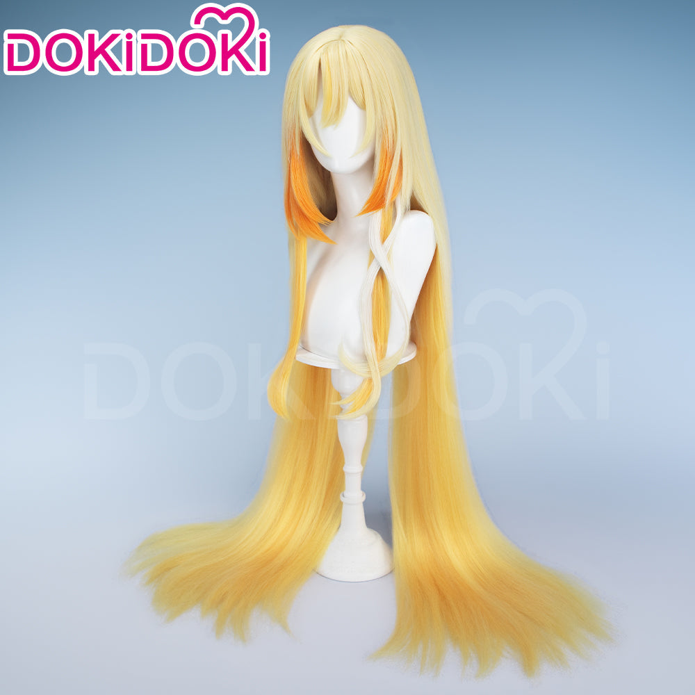 【Ready For Ship】【120CM】DokiDoki Game Genshin Impact Cosplay Rhinedottir Wig Gold “ R ” Long Straight Blond Hair Song of the Welkin Moon