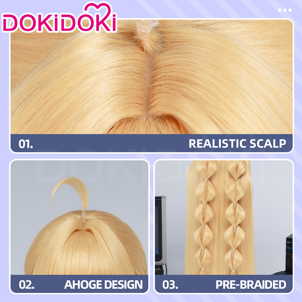 【Ready For Ship】DokiDoki Game Zenless Zone Zero Cosplay Norma Hollowell Wig Long Curly Yellow Hair Pre Braided Ahoge Norma ZZZ