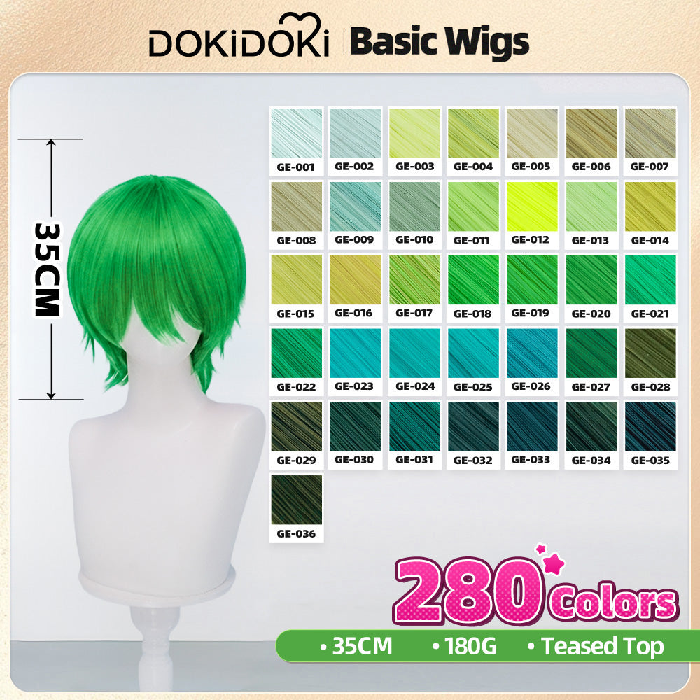 【Partially Ready For Ship】【Green】【Teased Top】DokiDoki Cosplay Wig Basic Wig Short Straight Green 35 CM Hair Wig Base