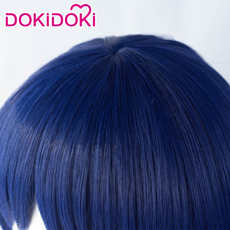 【Ready For Ship】DokiDoki Game Genshin Impact  Scaramouche Cosplay Wig Short Blue