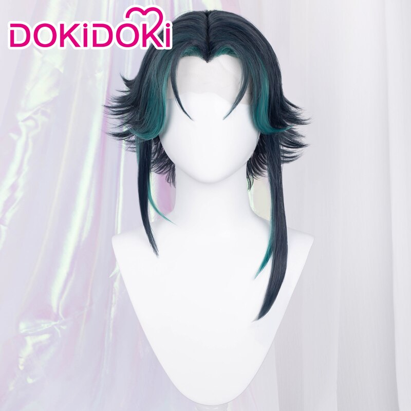 【Ready For Ship】【Front Lace】DokiDoki Game Genshin Impact Cosplay Xiao Wig Short Green Wig