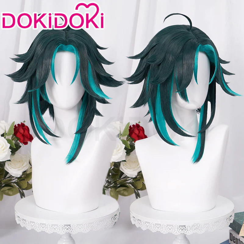 DokiDoki Game Genshin Impact Cosplay Xiao Wig Hair Short Green Wig
