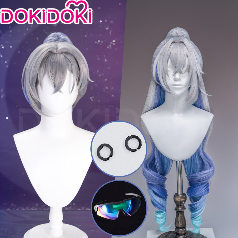 【Ready For Ship】DokiDoki Game Honkai: Star Rail Cosplay Silver Wolf / Silver Wolf LV.999 SP Wig Sliver Blue Gradient Pony Tail / Glasses / Ear Clip