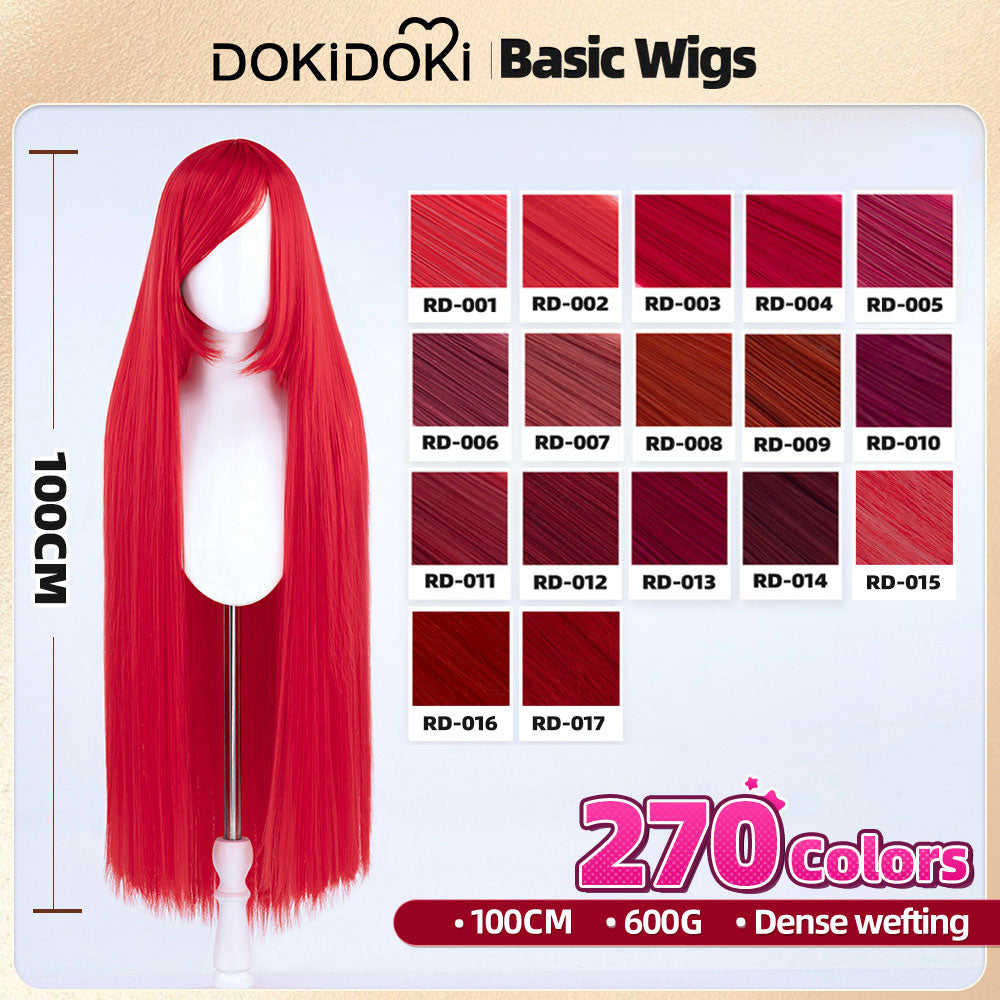 【US LOCAL SHIPPING 】【Red】DokiDoki Cosplay Wig Basic Wig Long Straight Red 100 CM Hair Wig Base