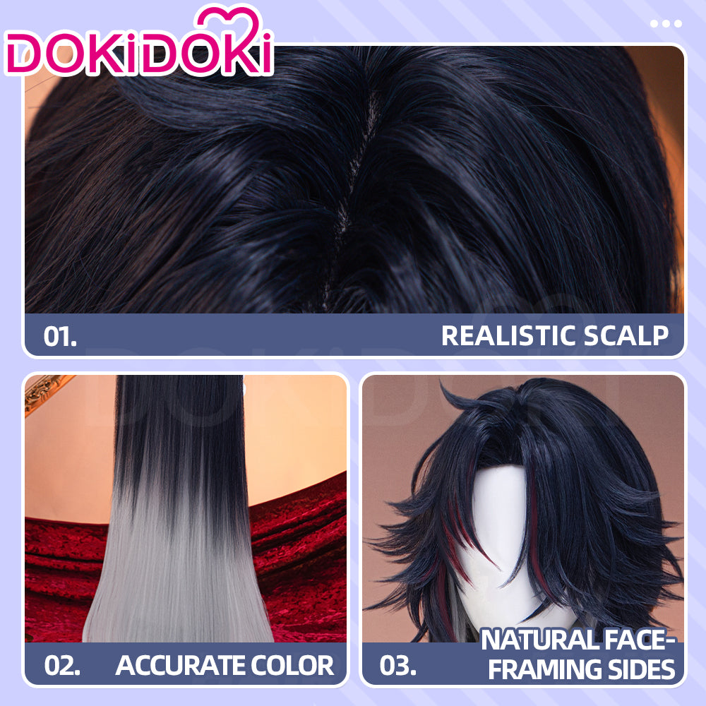 DokiDoki Game Honkai: Star Rail Cosplay Blade / Mortenax Blade Wig Long Straight Dark Blue Red Silver Gradient Hair / Wefts / Earring Blade SP Planarcadia