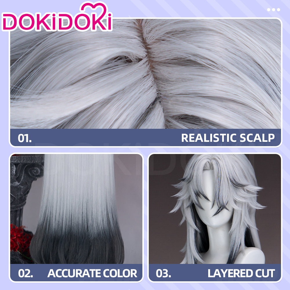 DokiDoki Game Honkai: Star Rail Cosplay Blade / Mortenax Blade Wig Long Straight Dark Blue Red Silver Gradient Hair / Wefts / Earring Blade SP Planarcadia