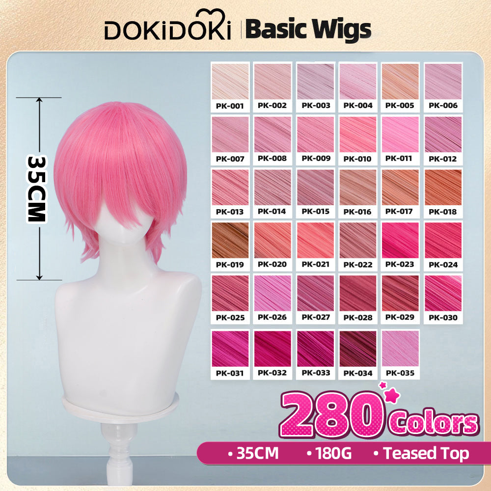 【Pink】【Teased Top】DokiDoki Cosplay Wig Basic Wig Short Straight Pink 35 CM Hair Wig Base
