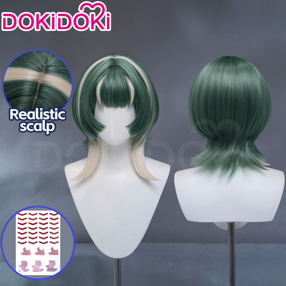 DokiDoki Anime GACHIAKUTA Cosplay Guita Wig / Tattoo Short Green Silver Highlight Hair