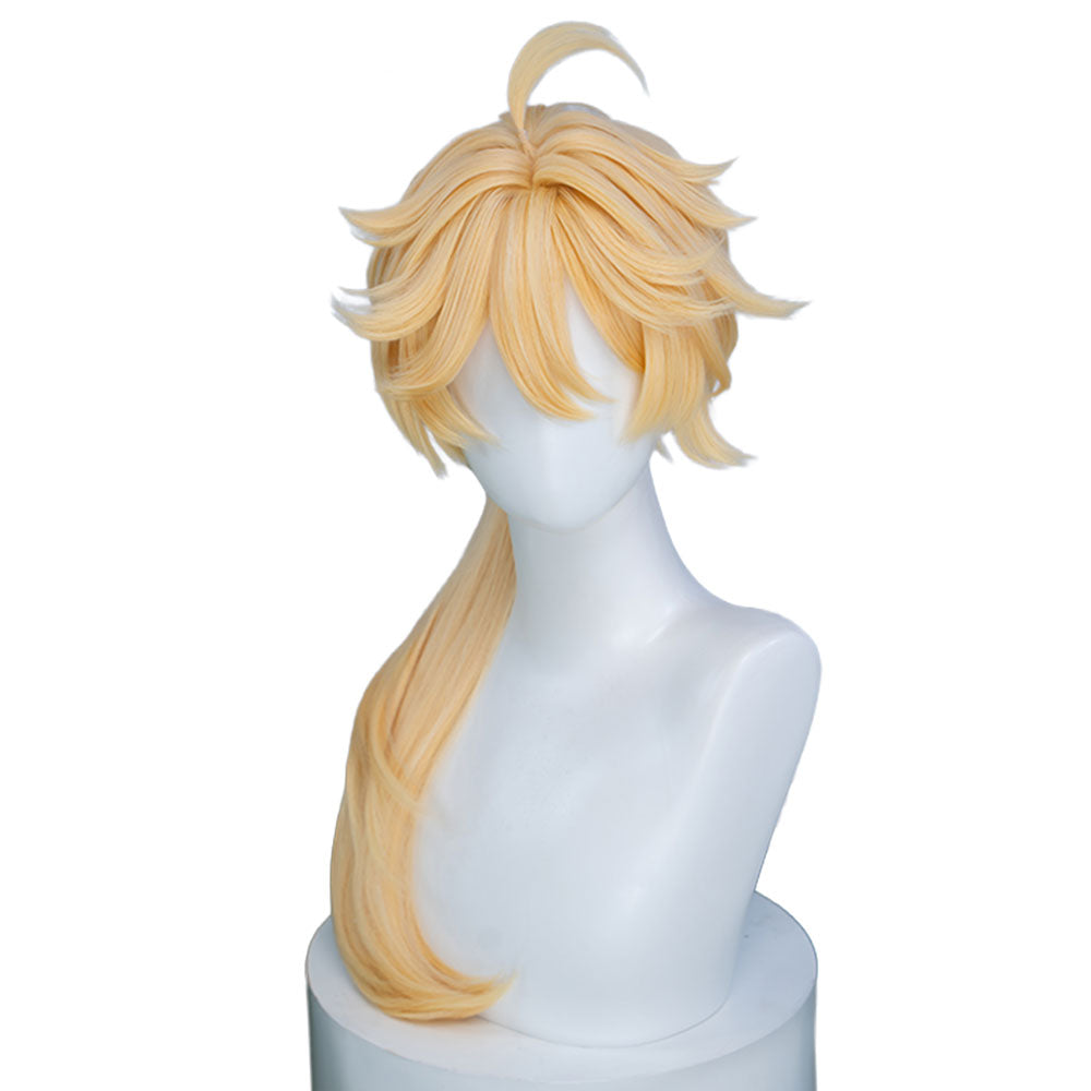 【Partially Ready For Ship】DokiDoki Game Genshin Impact Cosplay Traveler Aether Wig / Earring Long Blonde Hair Kong As Heaven and Earth Are Made Anew