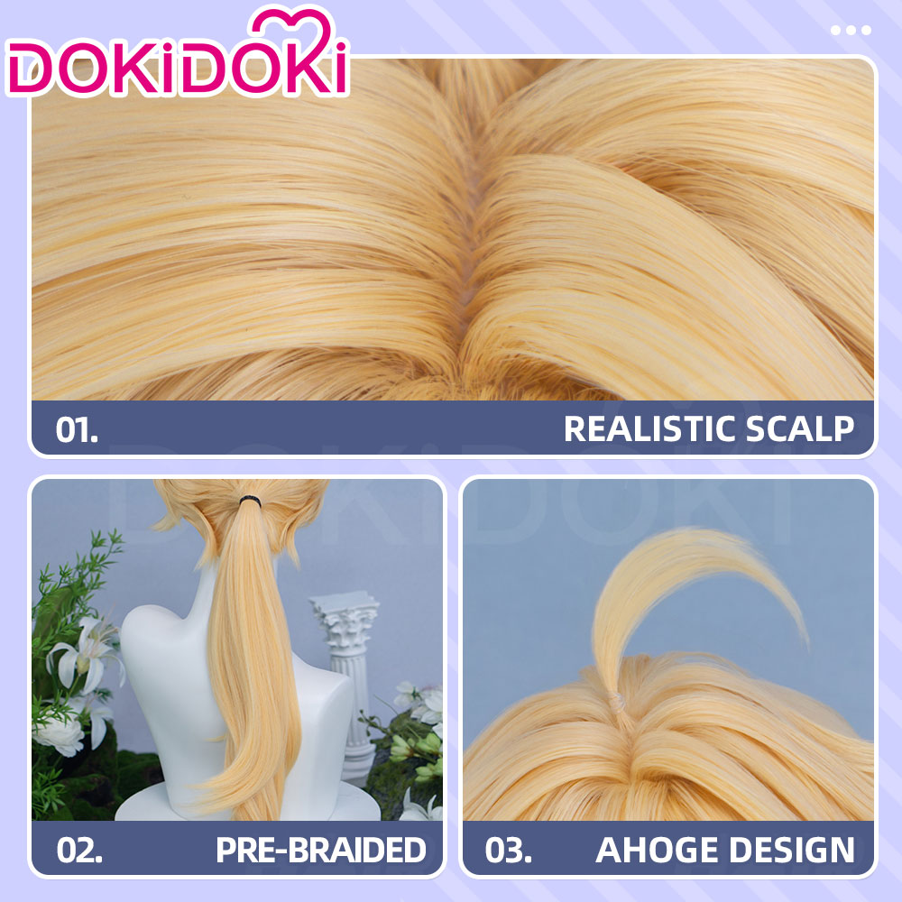 【Partially Ready For Ship】DokiDoki Game Genshin Impact Cosplay Traveler Aether Wig / Earring Long Blonde Hair Kong As Heaven and Earth Are Made Anew