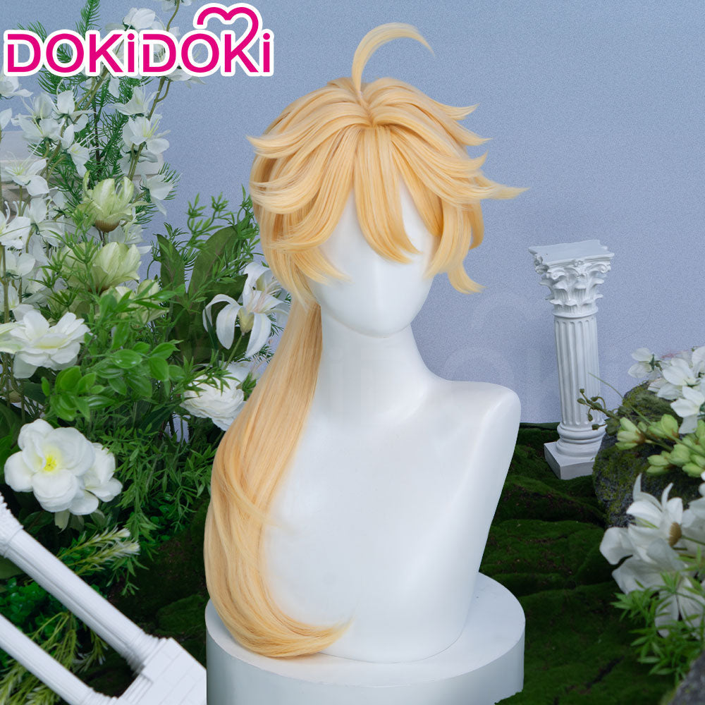 【Partially Ready For Ship】DokiDoki Game Genshin Impact Cosplay Traveler Aether Wig / Earring Long Blonde Hair Kong As Heaven and Earth Are Made Anew
