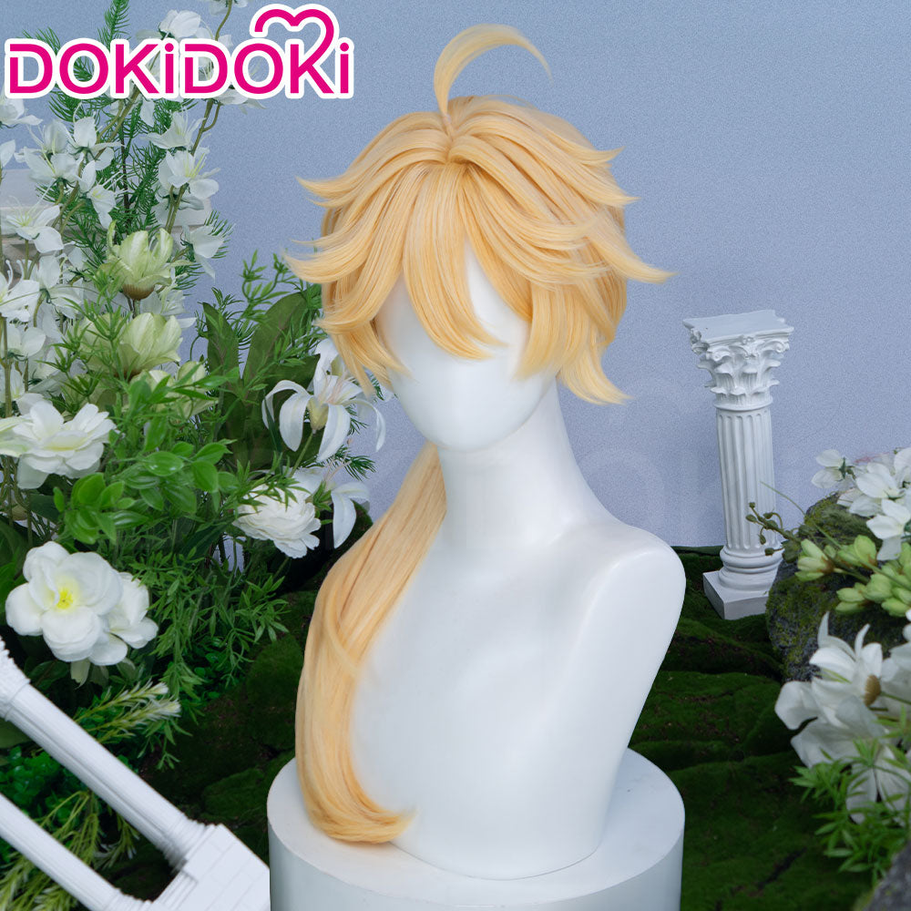 【Partially Ready For Ship】DokiDoki Game Genshin Impact Cosplay Traveler Aether Wig / Earring Long Blonde Hair Kong As Heaven and Earth Are Made Anew